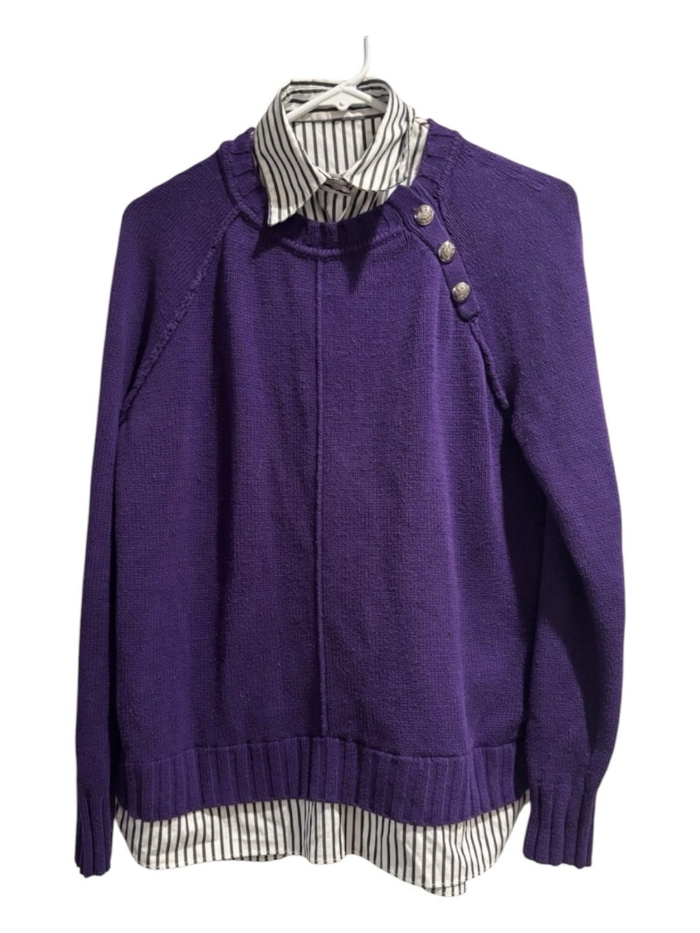 Lauren Ralph Lauren Purple Crewneck Sweater with Shoulder Button Detail - Women